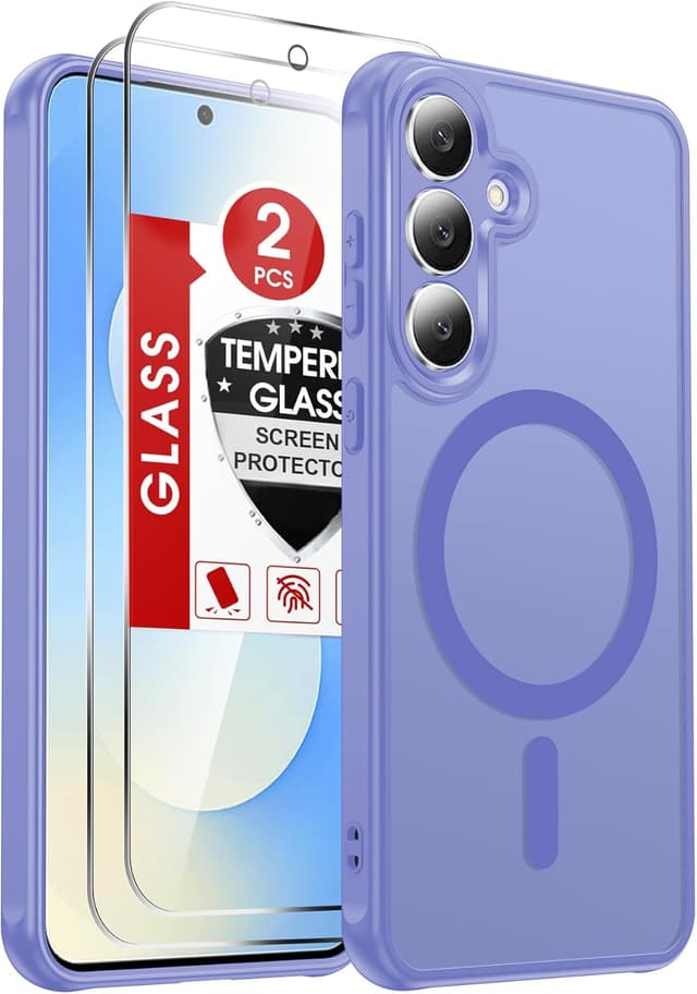 Detalle de LeYi for Samsung Galaxy S25 FE phone case with magnetic back + tempered glass screen protectors (Sky Blue)