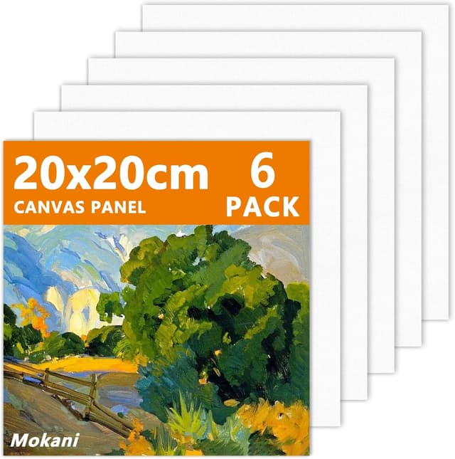 Detalle de Mokani 6-Pack Blank Cotton Canvas Panels (20x20cm) for Acrylic, Oil & Watercolour