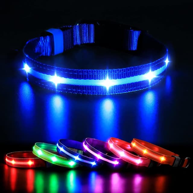 Detalle de MASBRILL Light Up Dog Collar with USB Rechargeable LED Lights (3 Modes, Waterproof, Adjustable)