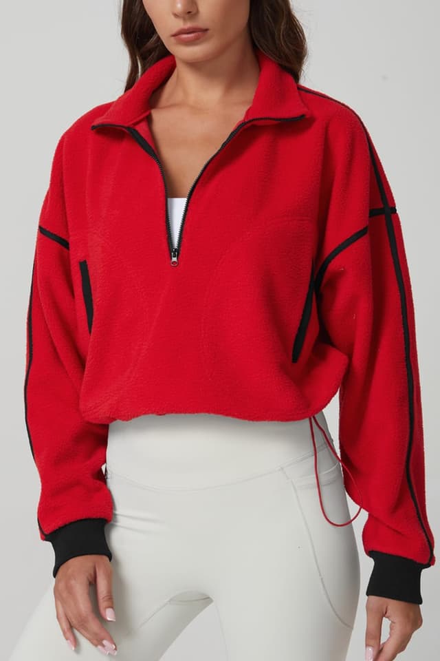 Detalle de QINSEN Women’s Half Zip Fleece Short Pullover Sweatshirt Sherpa-Style Top