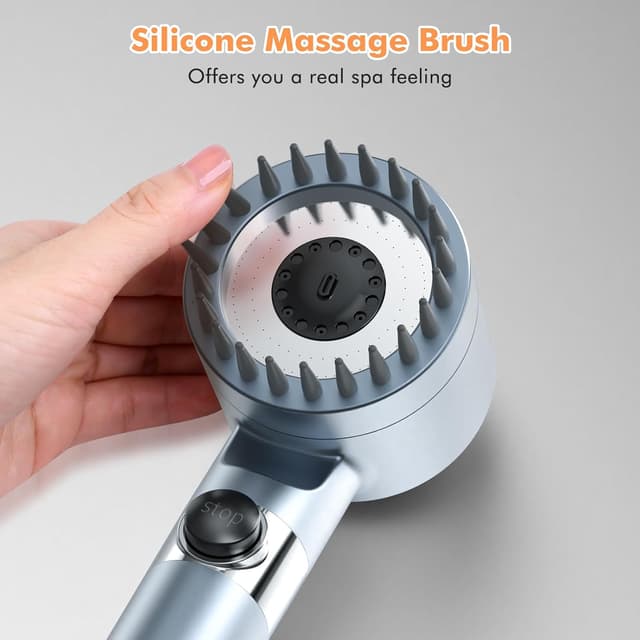 Detalle de MEKO Hard Water Filter Shower Head with 15-Stage Filter and 3+1 Spray Modes (Blue) + 1.5m Hose