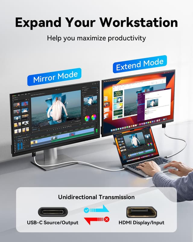 Detalle de FIBBR USB-C to HDMI Cable (2m) with 4K@60Hz and 100W PD charging for MacBook, iPad, iPhone and more