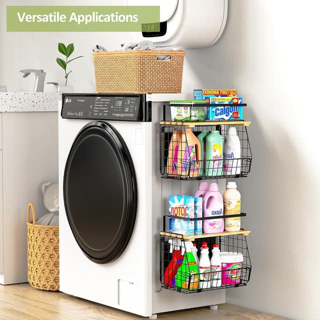 Detalle de GGIU Magnetic Shelf for Fridge with Wood Lid (2-Pack) – Fruit, Potato & Onion Storage Bin