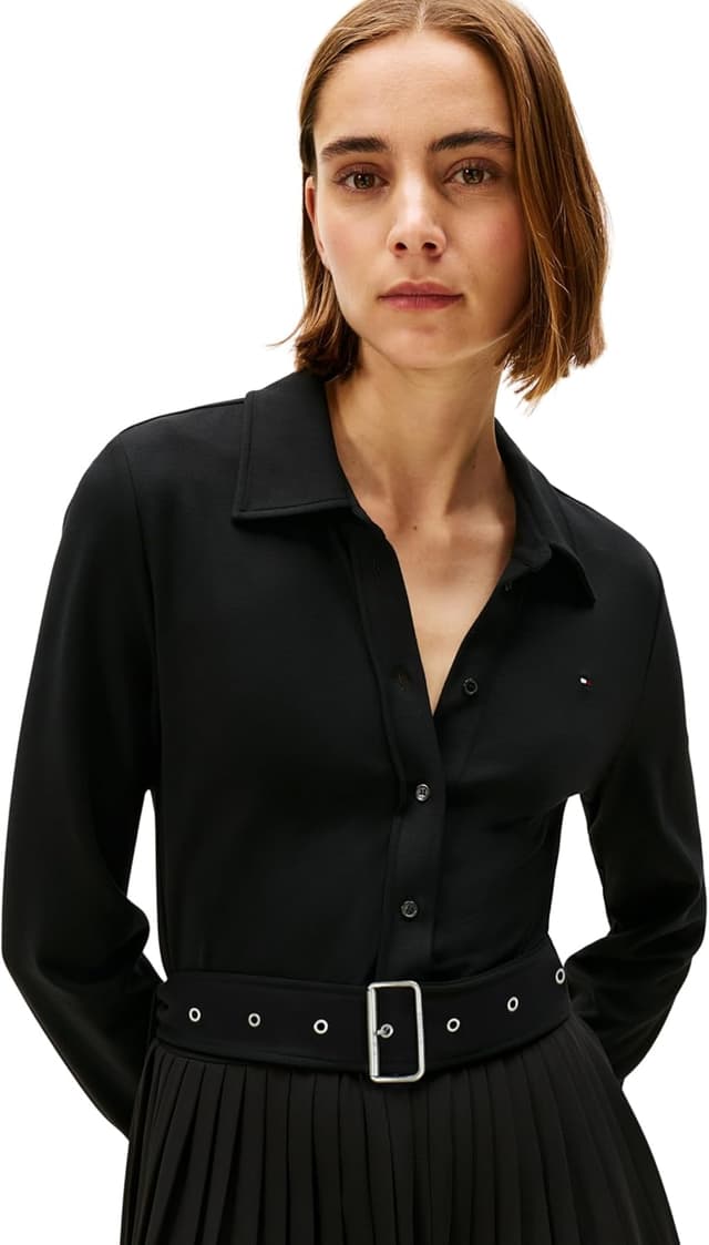 Detalle 2 de Tommy Hilfiger Interlock Mix Media Polo DRS Ls Ww0ww48398 pour femme