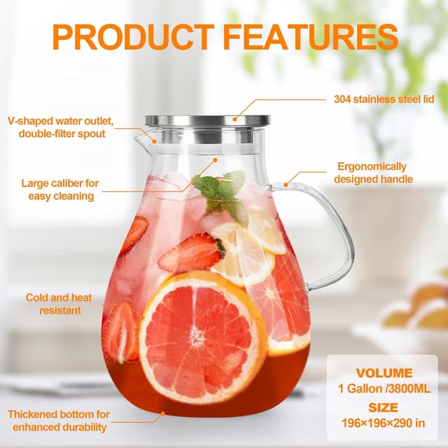 Detalle 2 de 1-Gallon Glass Water Pitcher đź«–