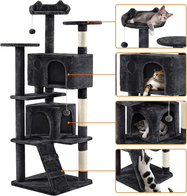 Detalle 1 de Yaheetech 178cm Multi-level Cat Tree Tower with 2 Condos, 2 Platforms and 3 Scratching Posts