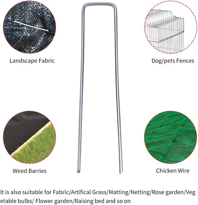 Detalle de iropro Pack of 50 x 150mm U-Shaped Heavy Duty Weed Membrane Pegs (Galvanised Steel)