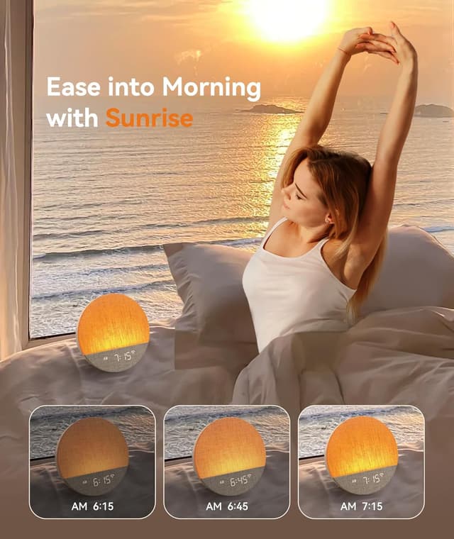Detalle de Dreamegg Sunrise Alarm Clock Wake-Up Light with App Control (Sunset Sleep & 34 Sounds)