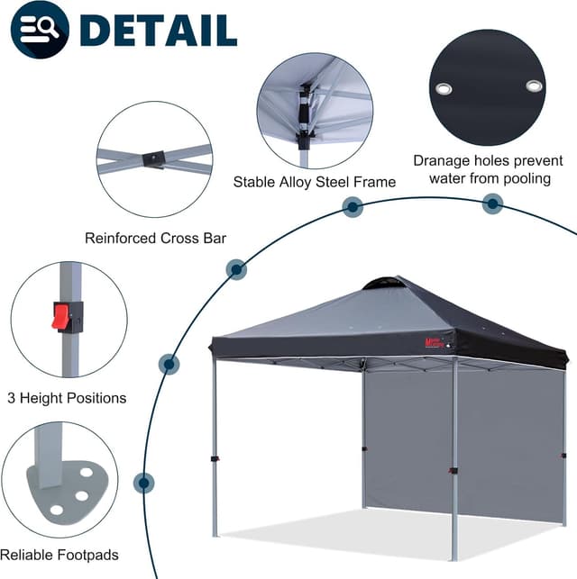 Detalle 2 de MASTERCANOPY Durable EZ Pop-up Gazebo Tent with 1 Sidewall (2.5x2.5M, Black)