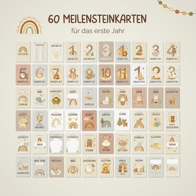 Detalle 2 de WELTWERK Meilensteinkarten Baby 60 Monatskarten