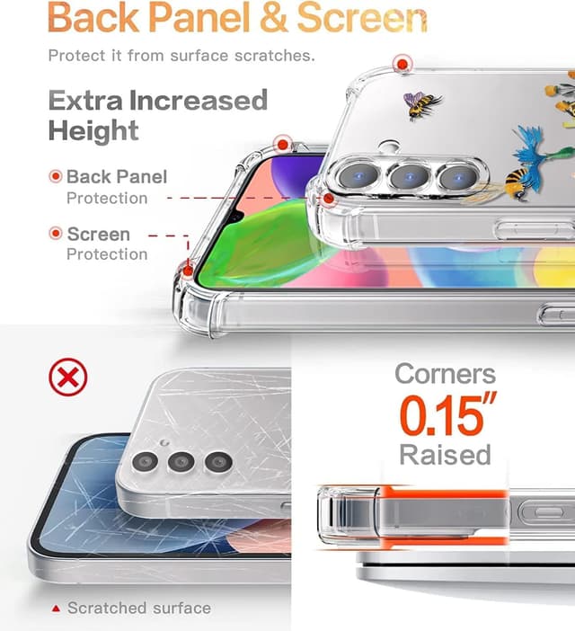 Detalle de CAROKI Clear Case for Samsung Galaxy S24 (6.1-inch) – transparent shockproof TPU bumper with wildflower pattern