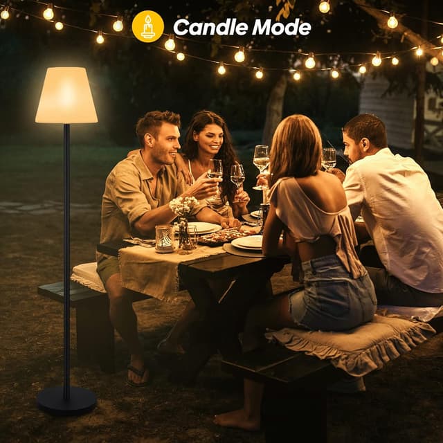 Detalle de Licmic Solar-Stehlampe für den Außenbereich mit Lichtsensor, dimmbar (warmweiß) und RGB, kabellos & USB-aufladbar