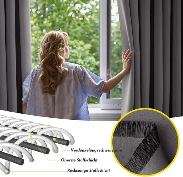 Detalle 2 de MIULEE Verdunkelungsvorhänge Grau blickdicht mit Ösen (2er-Set) 245 × 140 cm