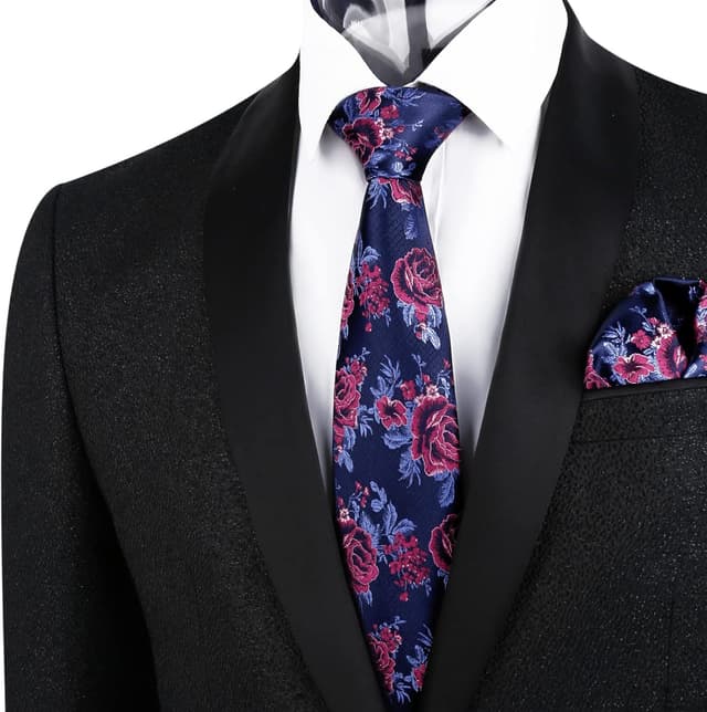 Detalle de Alizeal men’s floral pattern tie with matching pocket square set (8cm tie, 25cm square)