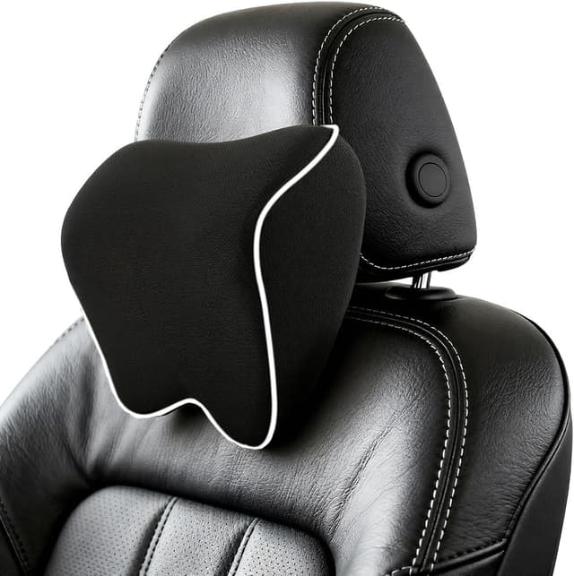 Detalle de Alaoo Cuscino Poggiatesta Auto con Memory Foam, rimovibile e traspirante (nero con finiture bianche) – 1 pezzo