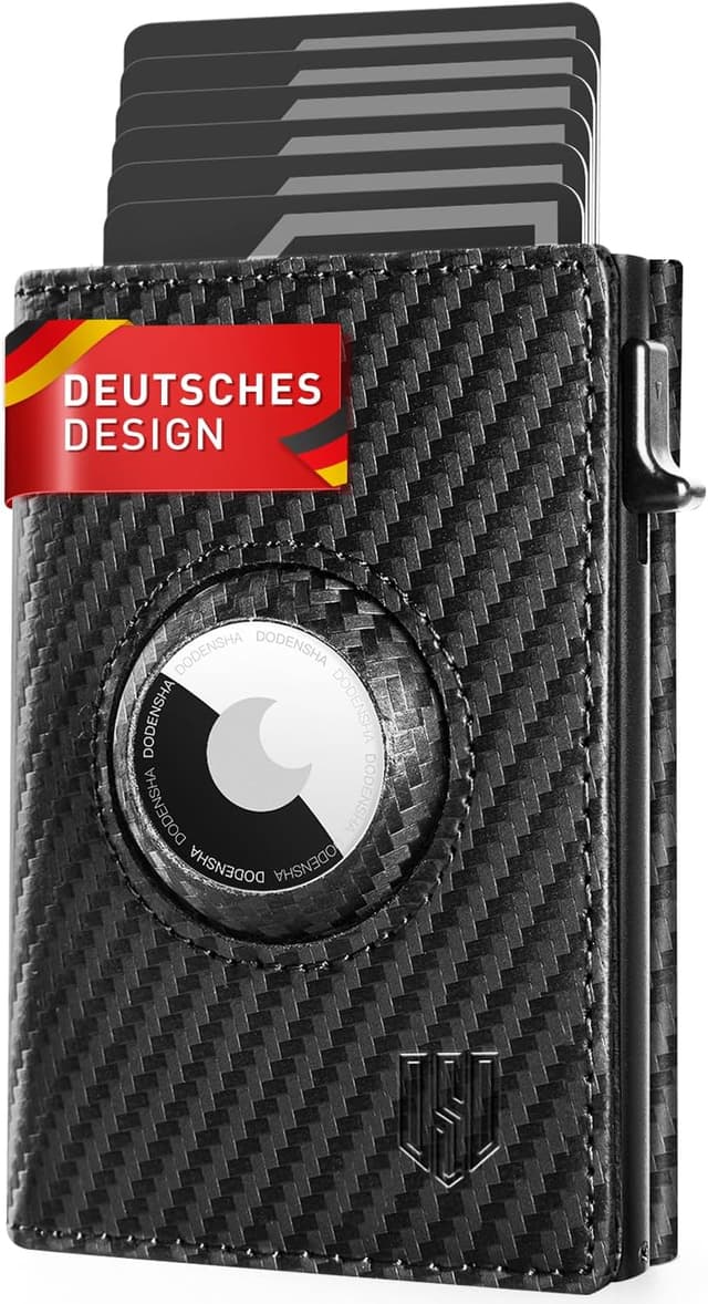 Detalle de DODENSHA MagSnap Airtag Wallet Herren mit RFID-Kartenetui aus Leder (Carbon) – Smart Wallet mit AirTag-Fach