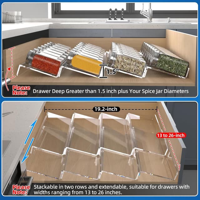 Detalle de MIUKAA Clear Acrylic Spice Drawer Organizer 13–26"