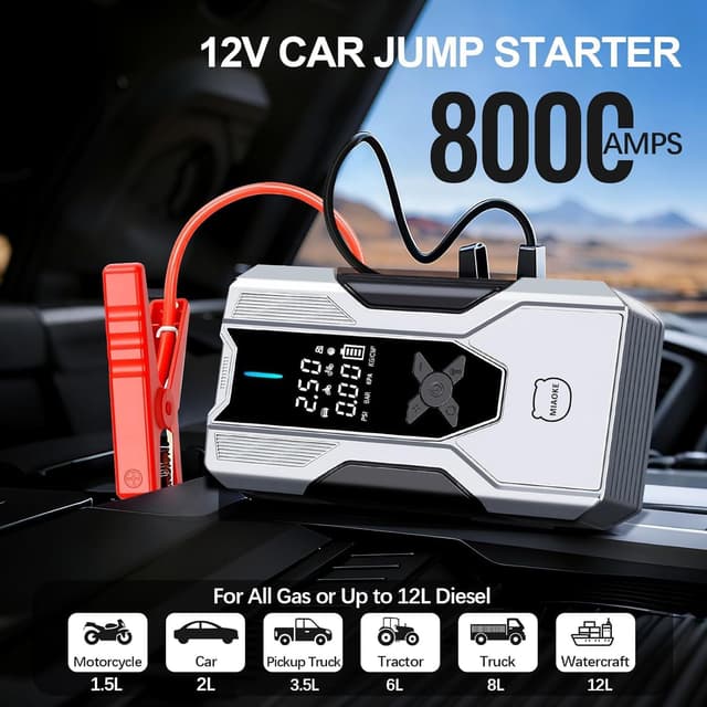 Detalle 2 de MIAOKE 8000A Booster avviamento auto 12V con compressore 150 PSI e torcia LED