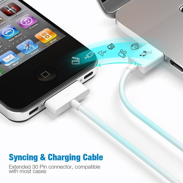 Detalle 2 de sarmert Apple Certified 30-Pin to USB Type A Charging & Sync Cable (4.0 ft, White)