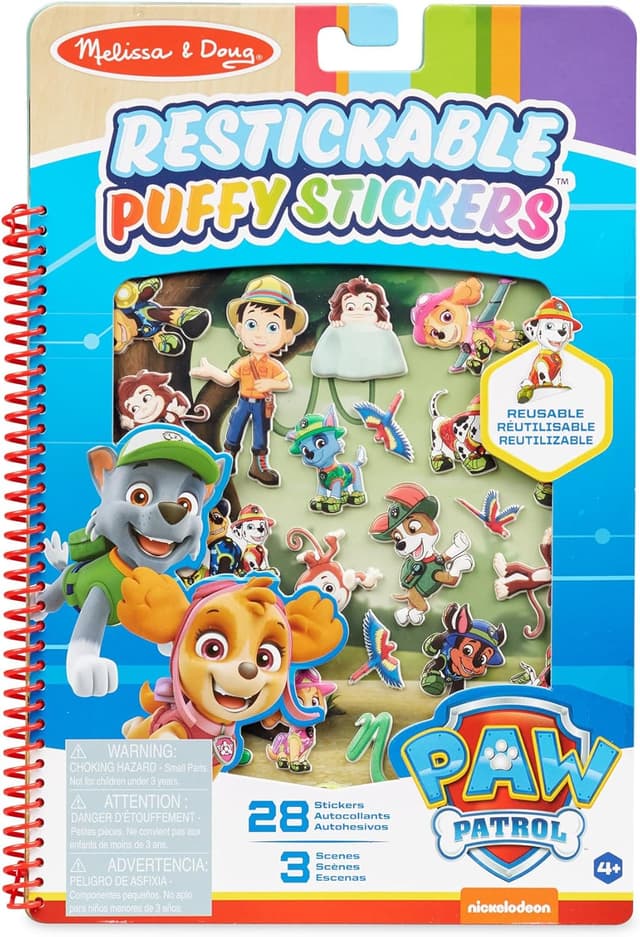 Detalle de Melissa & Doug PAW Patrol: wiederaufklebbares, bauschiges Sticker-Set „Dschungel“ (28 Sticker)