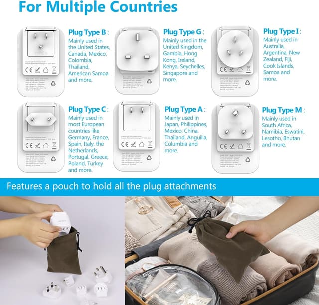 Detalle 2 de JSVER Adaptador de viaje universal 6 enchufes