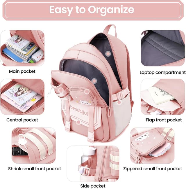 Thumbnail 2 de IvyH Mochila Escolar Niñas Rosa 30x20x46cm