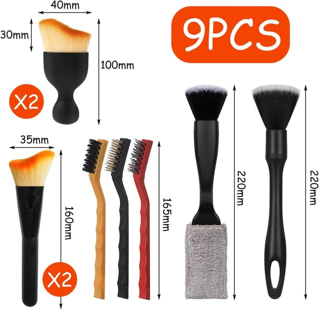 Detalle 2 de xiluuyou 9-teiliges Auto-Reinigungsbürsten-Set – Pinsel für Innenraum & Außen