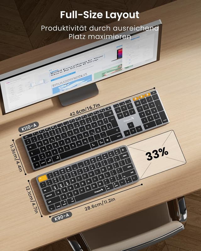 Thumbnail 6 de ProtoArc K110-A beleuchtete kabellose Tastatur für Mac (Full-Size, Aluminium, Bluetooth)