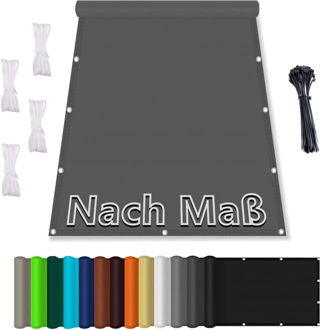 Detalle de Sonnensegel Wasserdicht Rechteckig mit Ösen (Nach Maß) – UV-Schutz 95% für Balkon, Terrasse & Garten, Dunkelgrau, 1×2 m