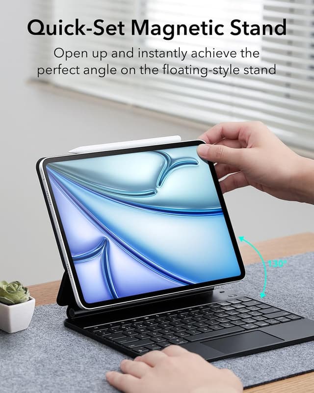 Detalle de ESR for iPad Air 13" & iPad Pro 12.9" Keyboard Case with Trackpad (Rebound Series) – Easy-Set floating cantilever stand, black