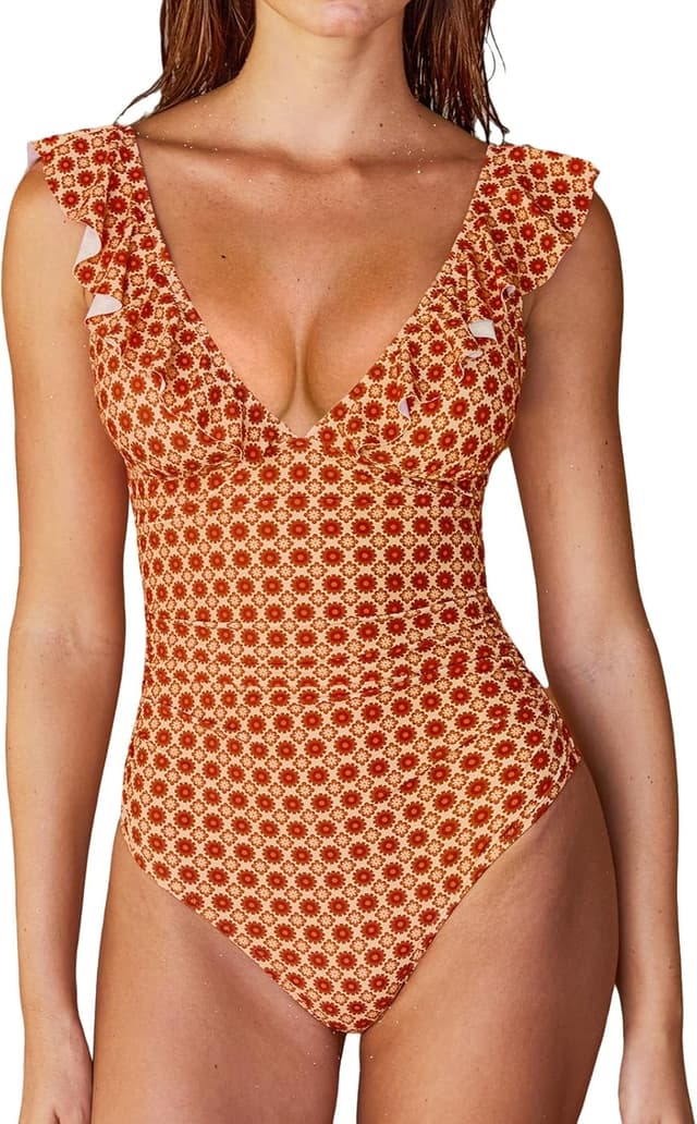 Thumbnail 6 de CUPSHE Women’s Tummy Control One-Piece Swimsuit with Ruffle & Back Tie