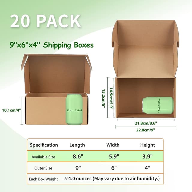 Detalle 2 de 20 Pack HORLIMER Shipping Boxes (9x6x4 inches) Brown Corrugated Mail Boxes