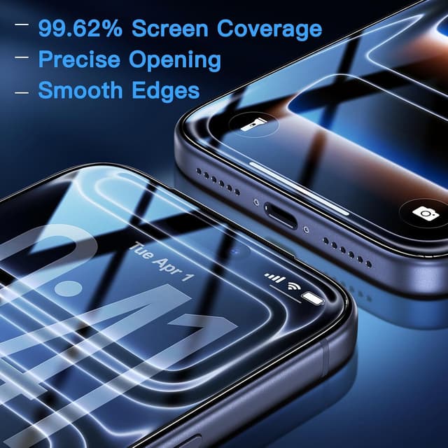 Detalle de Uyiton iPhone 17 Pro Screen Protector (Anti-Blue Light) — 9H Tempered Glass, Full Coverage, 2 Pack