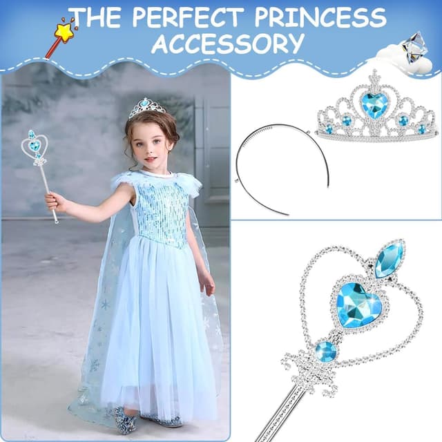 Thumbnail 5 de Aolso Elsa Dress Up Accessories Set (6 pcs) – tiara crown and magic wand princess props for girls