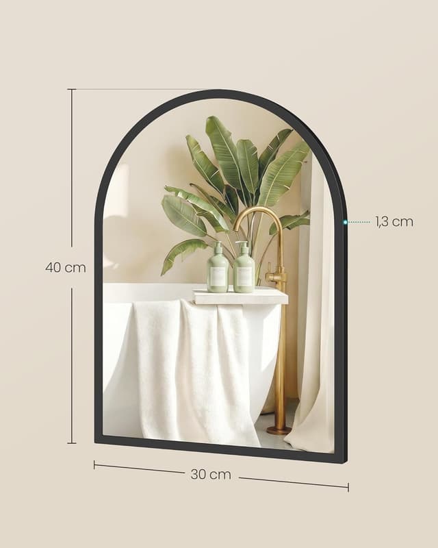 Detalle de SONGMICS LWM013BD01 Specchio da parete ad arco 40 x 30 cm con cornice in alluminio e pellicola di sicurezza