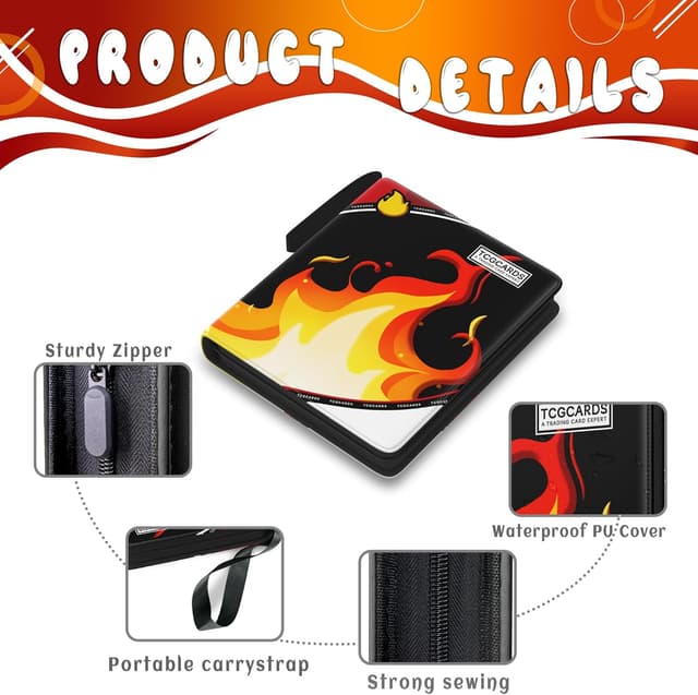 Detalle de Trading Card Binder 9 Pocket with Zipper, 3-Ring Album and 50 Removable Sleeves (Standard Size)