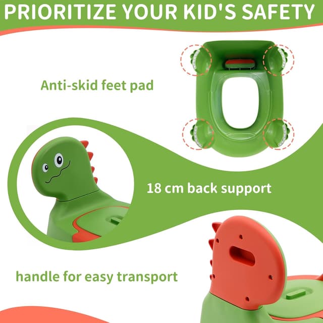 Detalle 2 de Dinosaur Potty Toilet Training Chair with Lid and Removable Urinal Pot (Green) for 1–6 Year Olds