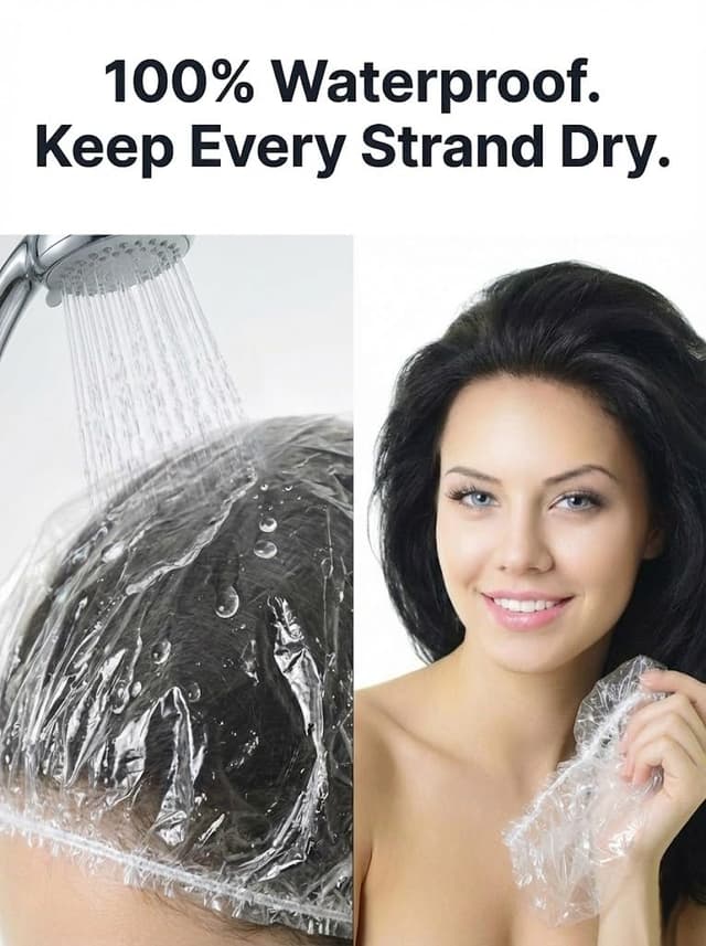 Detalle 2 de Aquior Disposable Shower Cap (100 Pack) — Thick Clear Waterproof Bath Caps with Elastic