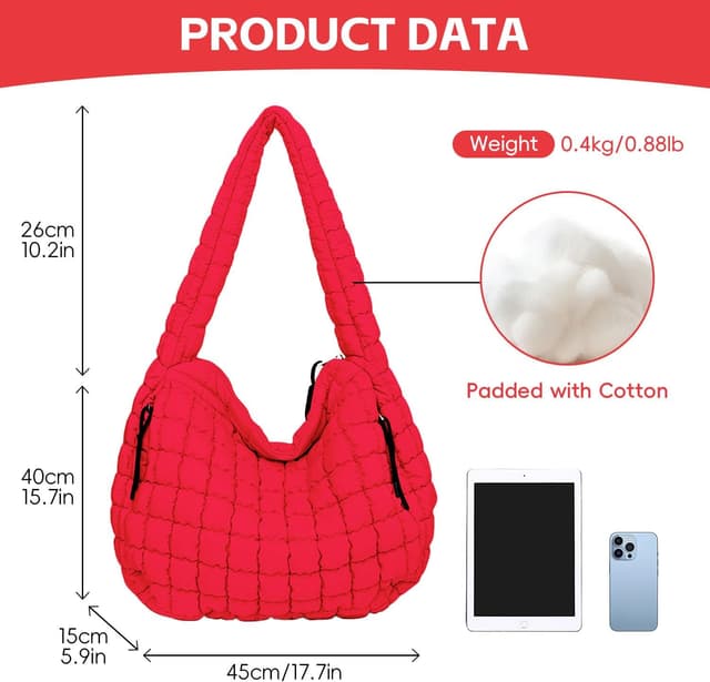 Detalle de Bagtopia Puffer Tote Bag (Large Quilted Puffer Bag) – lightweight quilted hobo bag for work, gym & travel