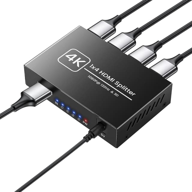 Detalle de NEWCARE HDMI Splitter 1 auf 4 (4K) – HDMI-Verteiler für 4 Bildschirme gleichzeitig (1 Eingang, 4 Ausgänge)