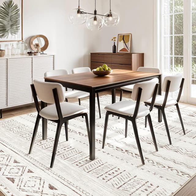 Detalle de cotiled 5x7 Boho Washable Area Rug with Non-Slip Backing (Brown/Cream)