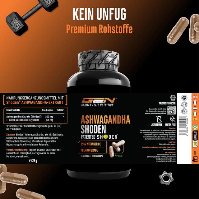 Detalle de Ashwagandha Shoden® mit 35% Withanolide-Glykosiden – 300 mg Extrakt, 60 vegane Kapseln