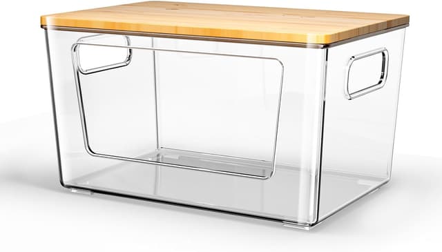 Thumbnail 6 de spospo 2 Pack Trash Bag Holder with Bamboo Lid (Stackable, Extra-Large Clear Dispenser)