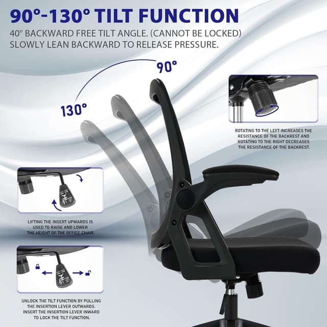 Detalle 1 de Milacyee ergonomischer Bürostuhl mit Klapparmlehnen, Netzrücken und 360°-Drehfunktion