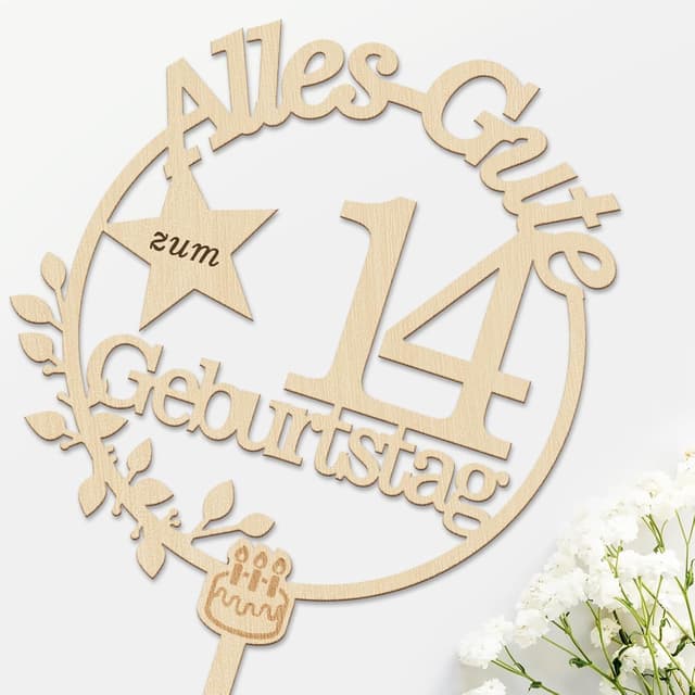 Thumbnail 4 de Giftota Cake Topper 14. Geburtstag Holz mit LED 🎂