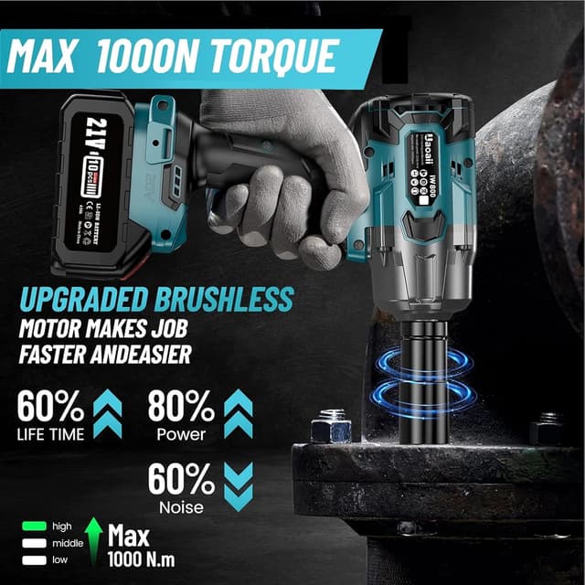 Thumbnail 4 de Uaoaii 1000Nm Cordless Impact Wrench with 2x 4.0Ah Batteries ๐