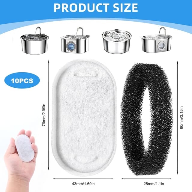 Detalle 2 de 20Pcs Cat Water Fountain Filters (10 Activated Carbon + 10 Foam) for 2L & 3.2L Pet Drinking Dispensers