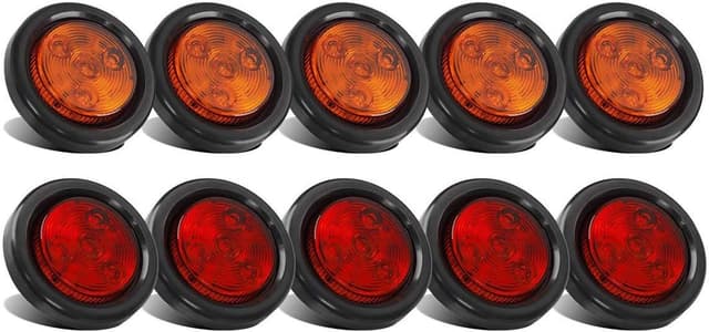 Detalle de Partsam 10-Pack 2" Round 4-LED Trailer Side Marker Lights (5 Amber + 5 Red), DOT Approved, Sealed Flush Mount, 12V