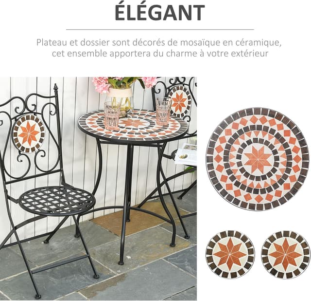 Thumbnail 3 de Outsunny Ensemble Bistro 2 Places 3 pièces