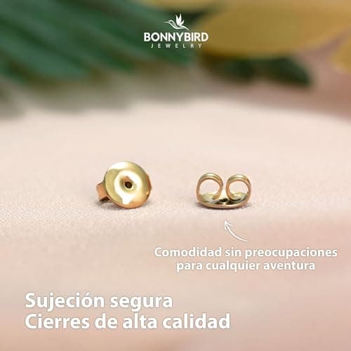 Detalle de BONNYBIRD BonnyClassic: set de pendientes dorados pequeños para mujer (3 pares) de acero inoxidable 316L hipoalergénicos